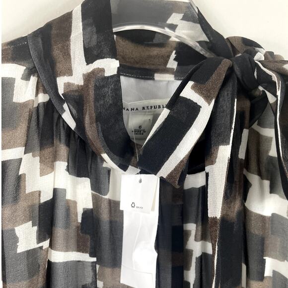 Vintage Banana Republic Silk Midi Dress Bow Geometric Print Y2K Size 6 NEW - Picture 13 of 16